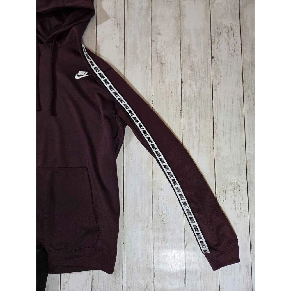 Nike Mens Hoodie Size M Burgundy Pullover Sweatshirt Logo Sleeve Tape